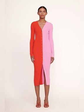 Staud Shoko Colorblock Sweater Dress In Red and Pink Size XS